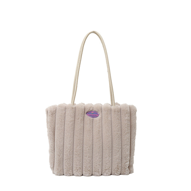 Autumn And Winter Plush New Casual Shoulder Large Capacity Totes