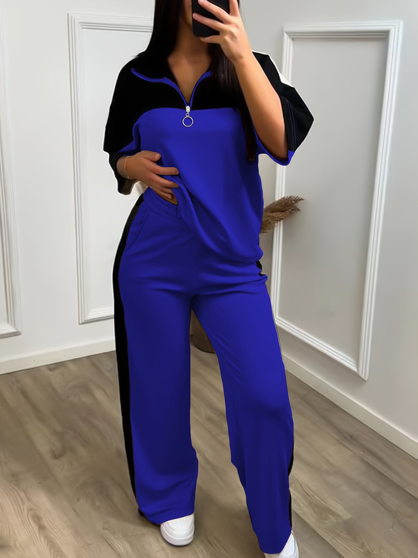 Womens Color-Block Minimalist Casual Chic Sportswear Set