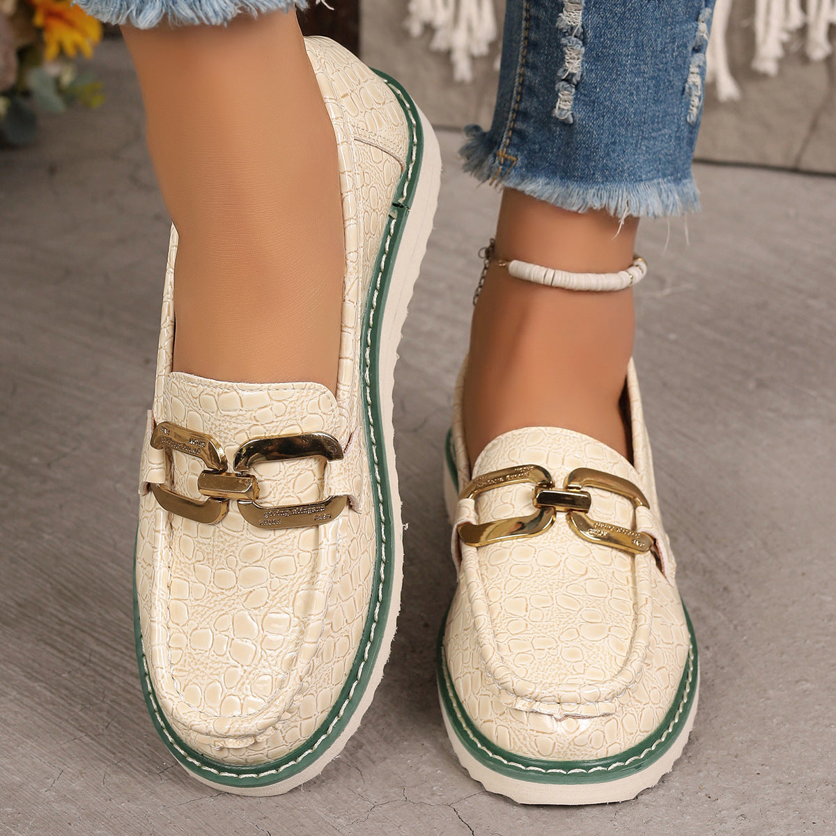 Fashion Decorative Buckle Slip-on Shoes Female Platform Casual Shoes