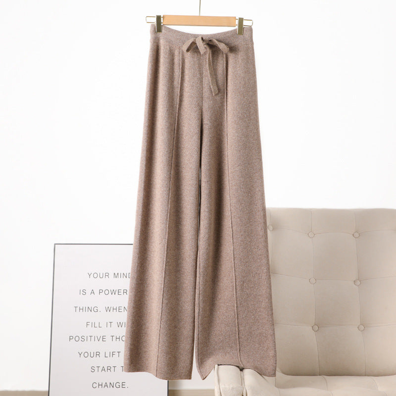 New High Waist Outer Wear Thick Wool Knitted Trousers Drape