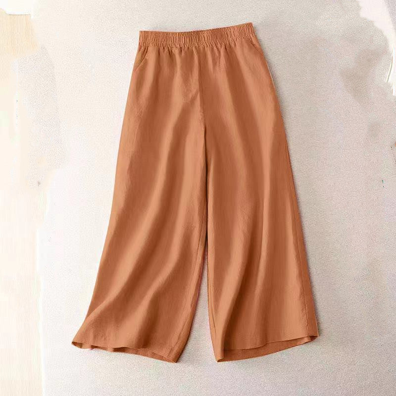 Cotton And Linen Women's Thin Loose Large Waist Elastic Wide Leg Pants