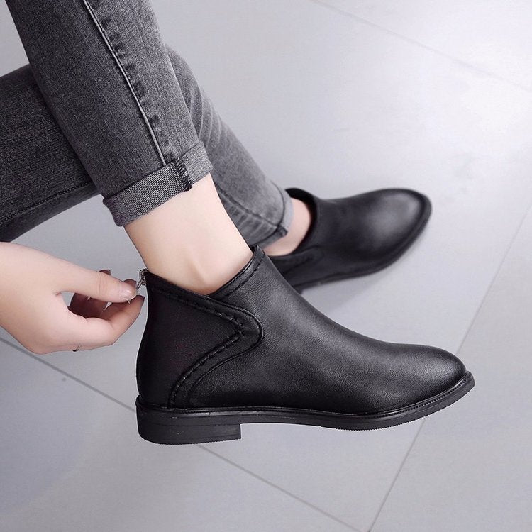 Women's Flat Heel Pointed Zip Martin Boots