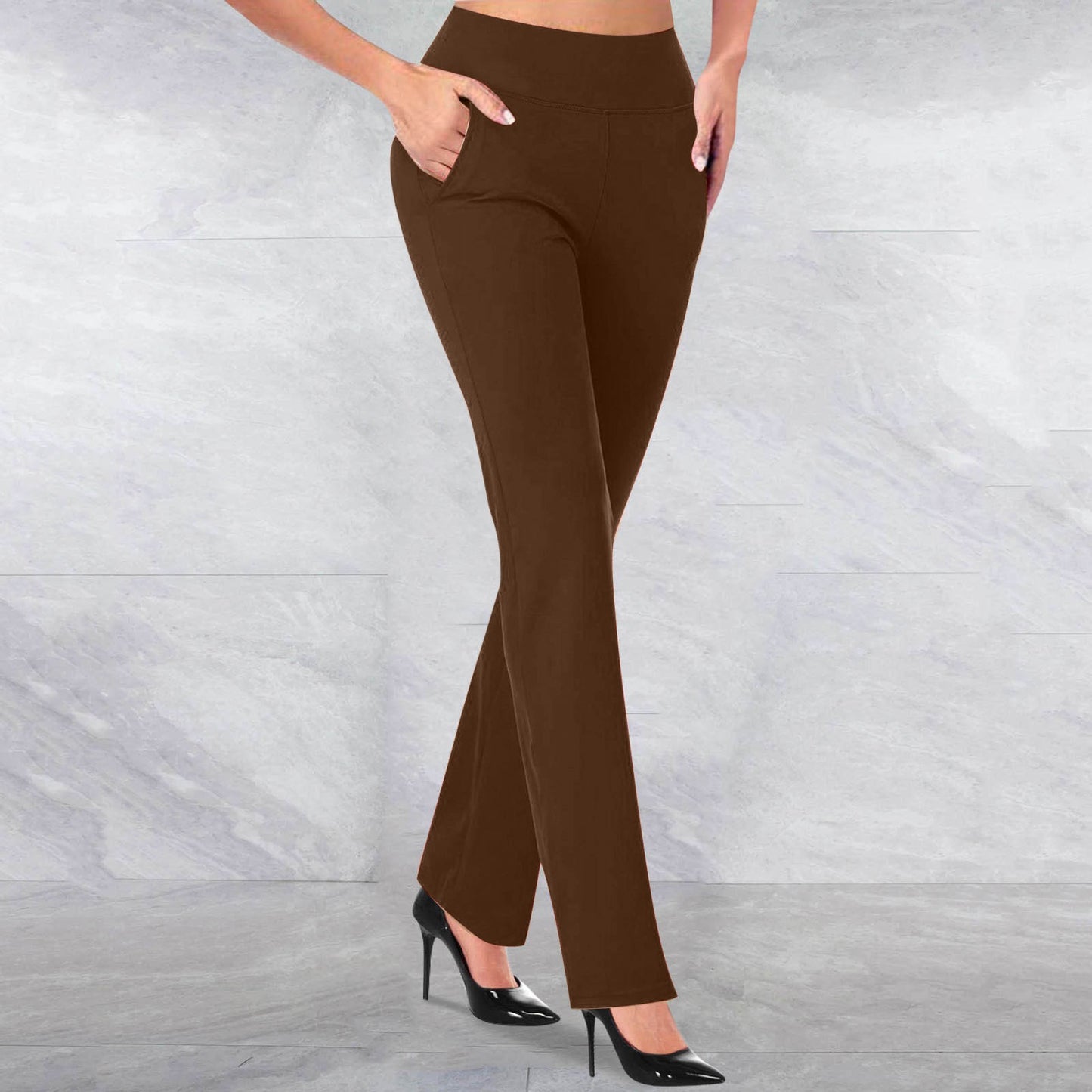 Casual Solid Color Straight High Waist Trousers