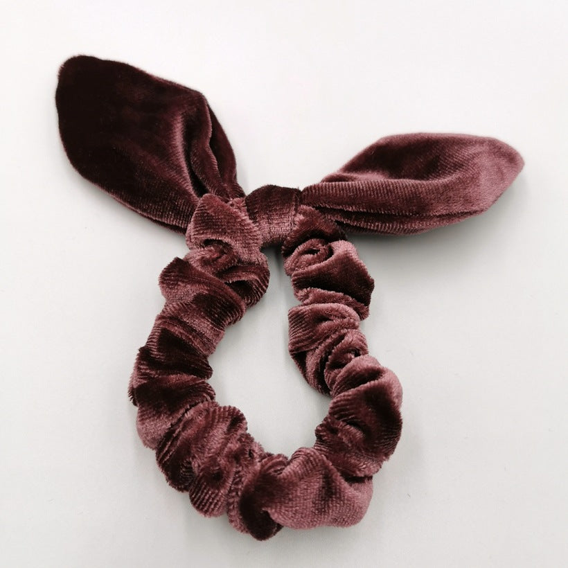 Simple Women's Gold Velvet Bunny Ear Hair Tie