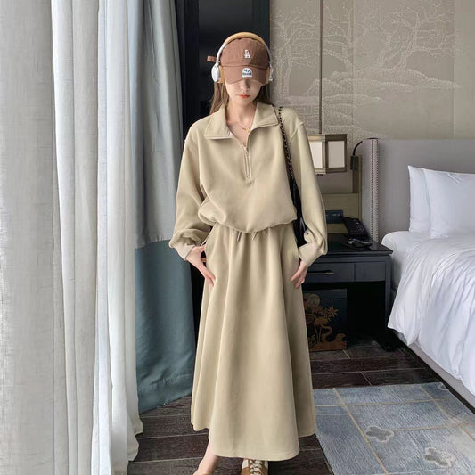 Casual Women's Hoodie With Loose And Age-reducing Skirt Two-piece Set