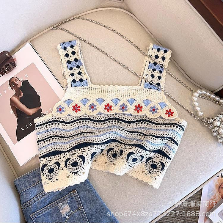 Hollow Knitted Short Inner Knitted Embroidery Sexy Small Sling Vest