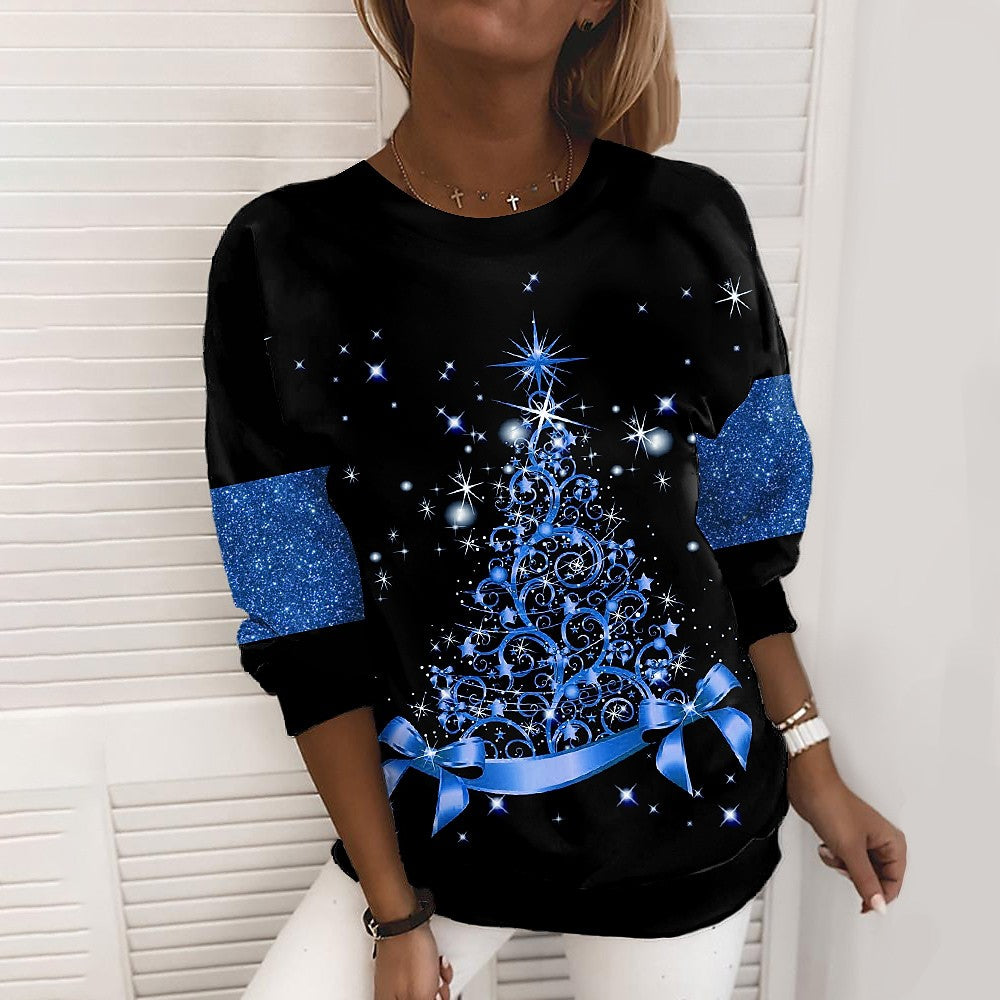 Julesweater til kvinder med 3D digitalprint, pulloverjakke, fashion casual sweatshirt, langærmet printet rundhalset skjortetop