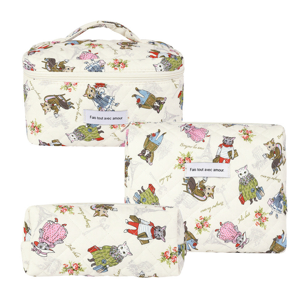 Small Floral Storage Portable Cosmetic Bag Large Capacity