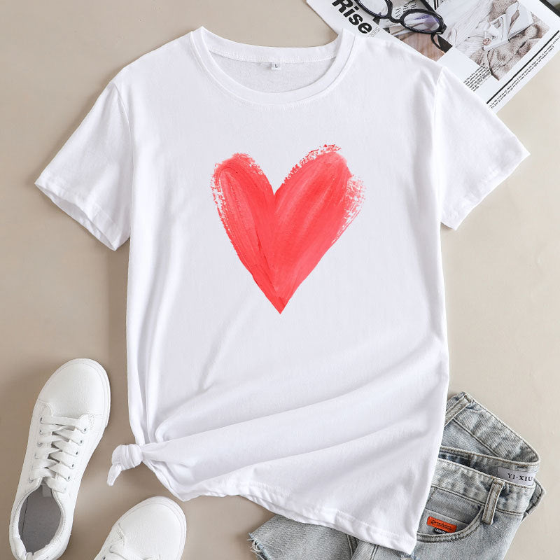 Women's Heart Printing Round Neck Short-sleeved T-shirt