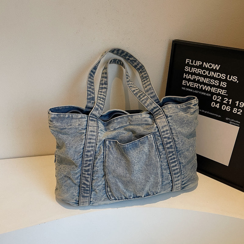 Japanese And Korean Retro Washed Portable Denim Bag