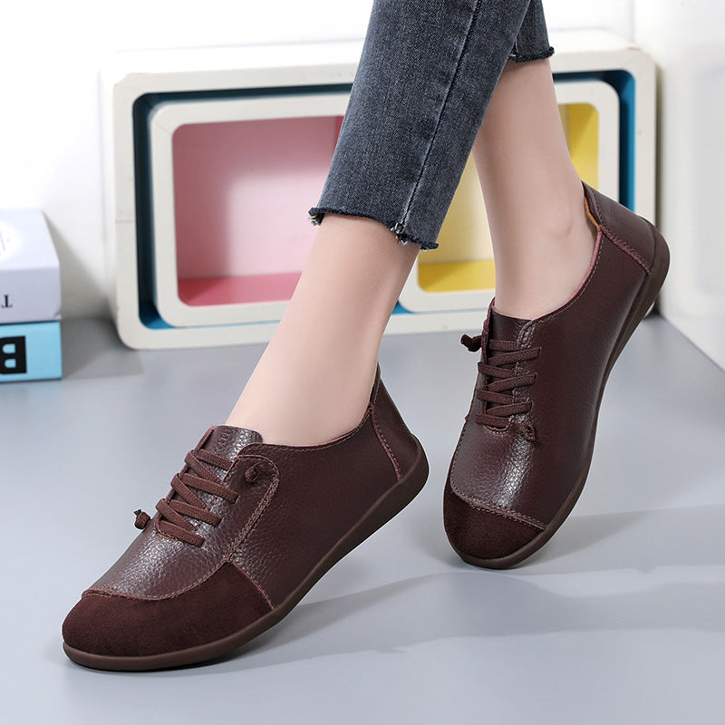 Match Comfortable Retro Cowhide Soft Soled Women's Shoes