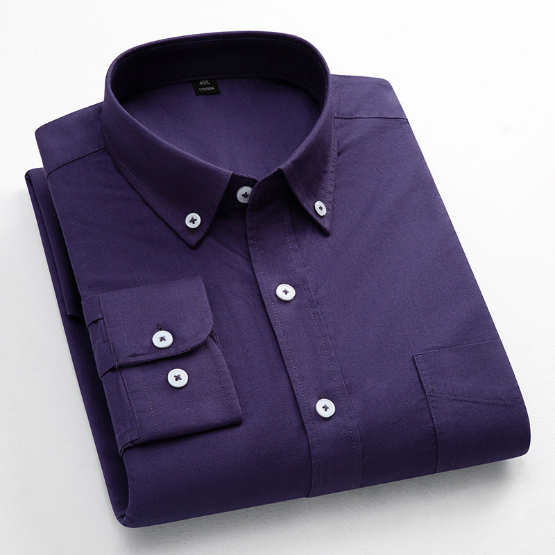 Mens Pure Cotton Solid-Color Breathable Oxford Shirt