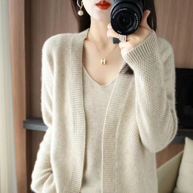 Knitted Cardigan Two-piece Sling Temperament V-neck Sweater