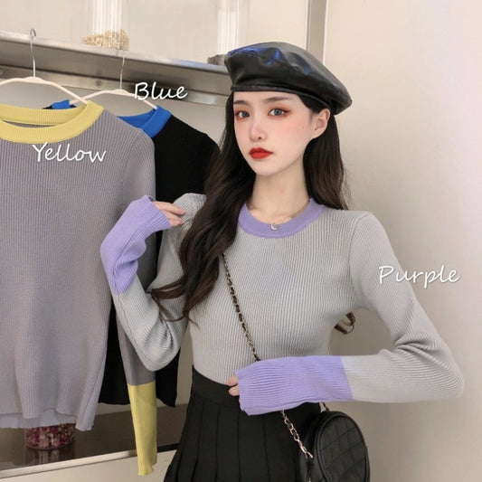 Women's Round-neck Sweater With Design Sense And Finger-loop Undershirt