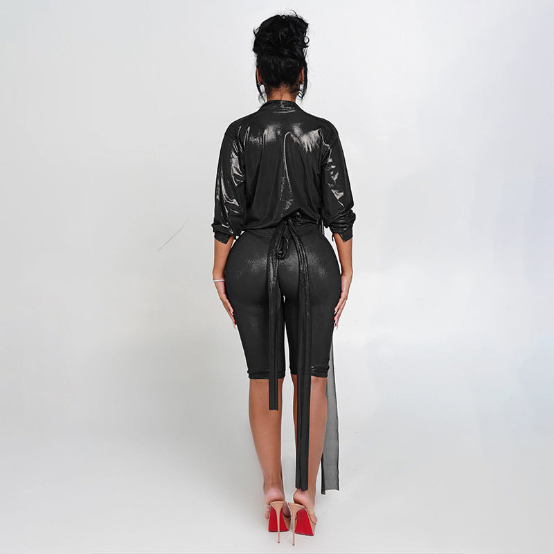 Cross-border Trendy Tied Top Fifth Tight Pants Two-piece Suit