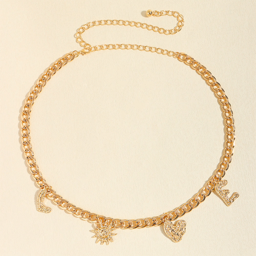 Metal Cutout Waist Chain Gold Love Letter Love Pendant Fashion Dress Chain Accessories