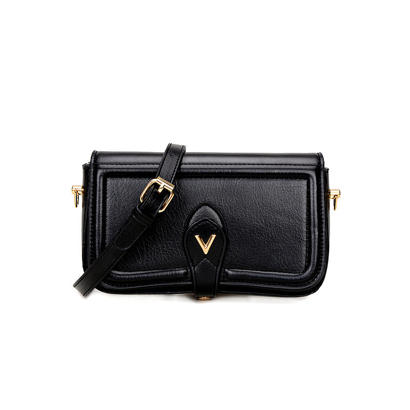 Women's New Texture Fashion Wide Shoulder Strap Solid Color Satchel