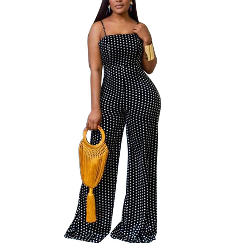 European And American Fashion Women's Dotted Print Wrap-around Halter Jumpsuit