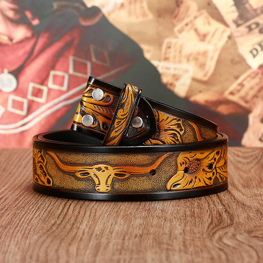 Men's And Women's Fashion Texas Cow Head Belts