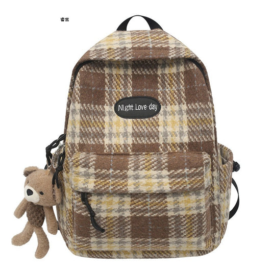 Retro Easy Matching Woolen Checked Backpack