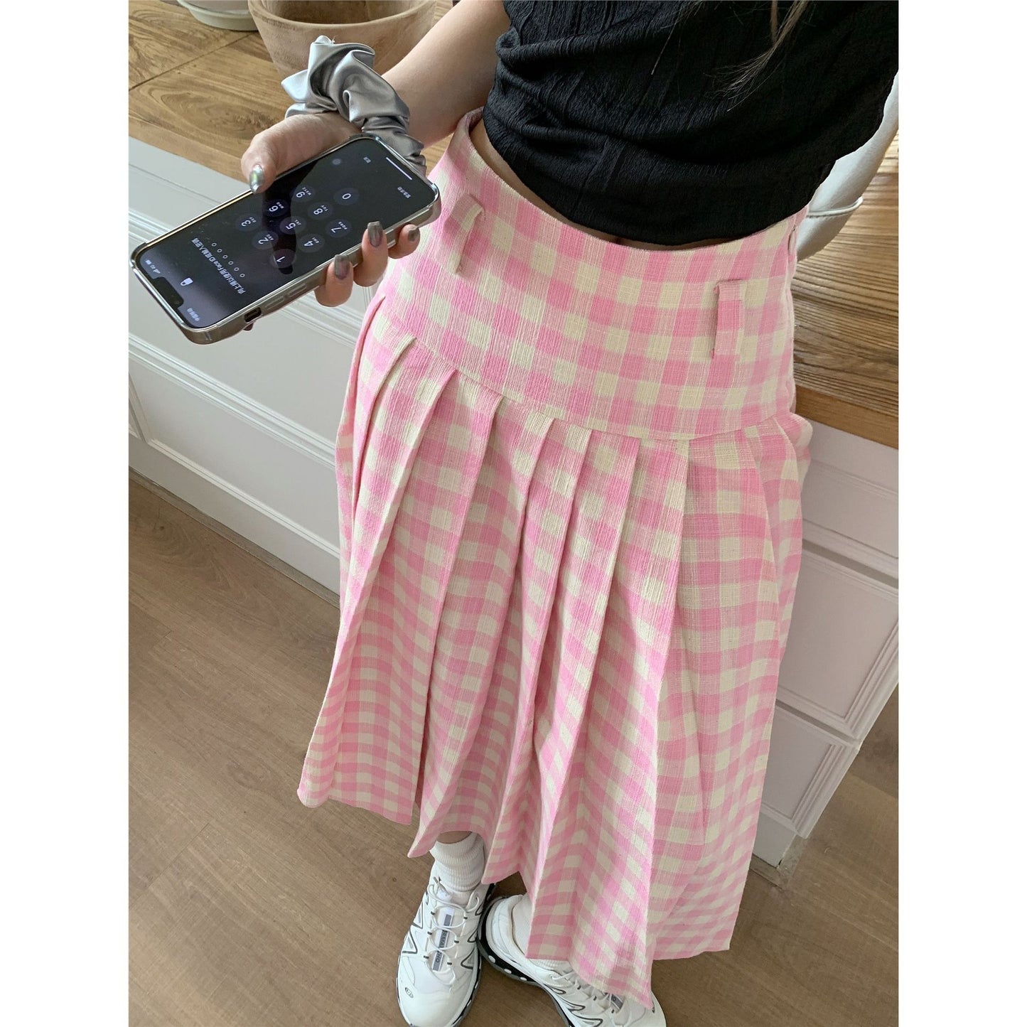 High Waist Slimming A- Line Pleated Skirt Design Sense Niche Dress