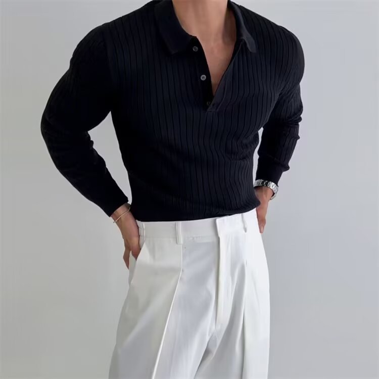 Revers Langærmet Sweater Til Mænd Trendy All-match
