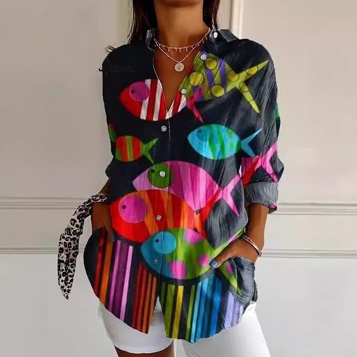 Women's Drop-shoulder Sleeve 3D Digital Printing Long-sleeved Shirt