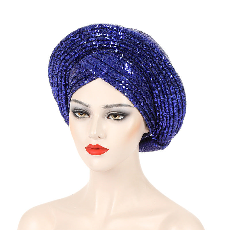 New Sequin Laminated Heavy Industry African Wedding Headscarf Toque
