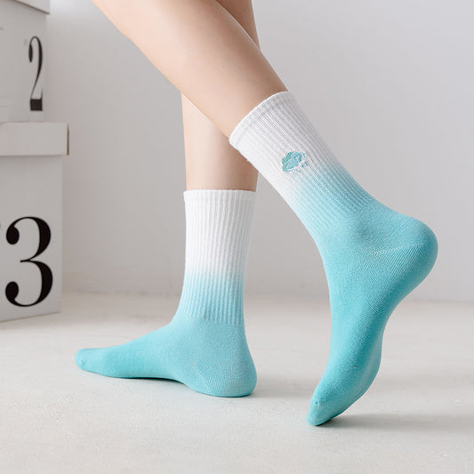 Tie-dye Colorful Embroidery Mid Tube Women's Socks