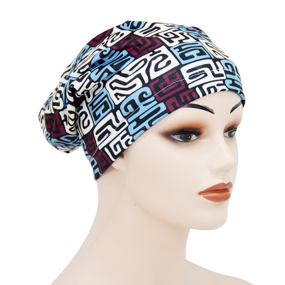 Elastic Cotton Printed Double-layer Lining Satin Nightcap