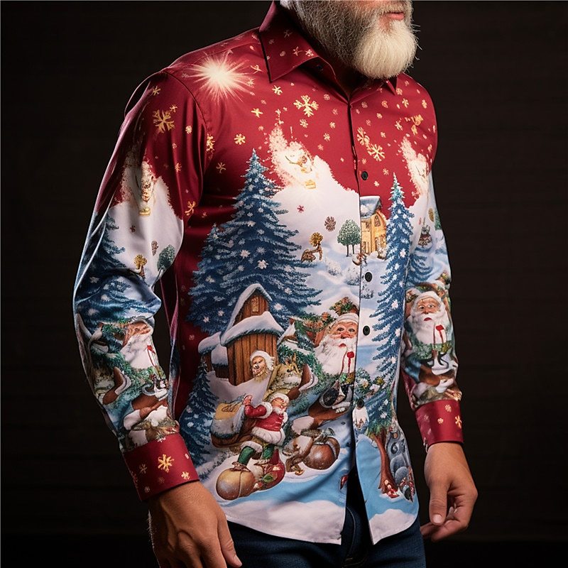 Christmas Element Men's Lapel Casual Shirt