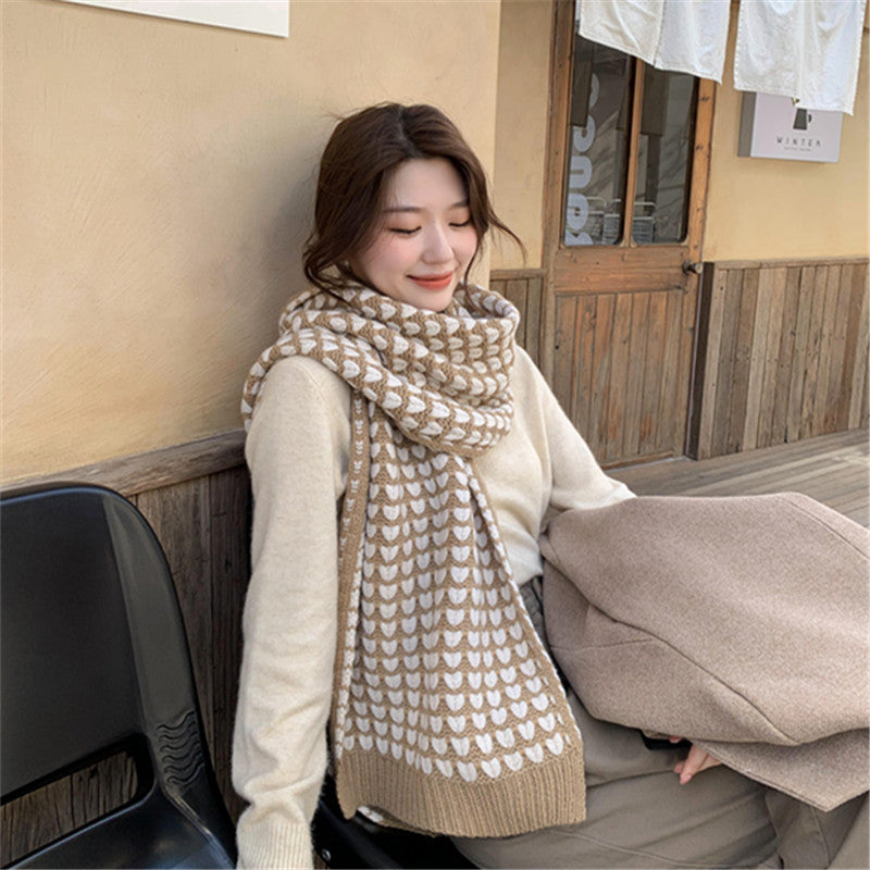 Korean Style Knitted Women's Handmade Mini Heart Scarf