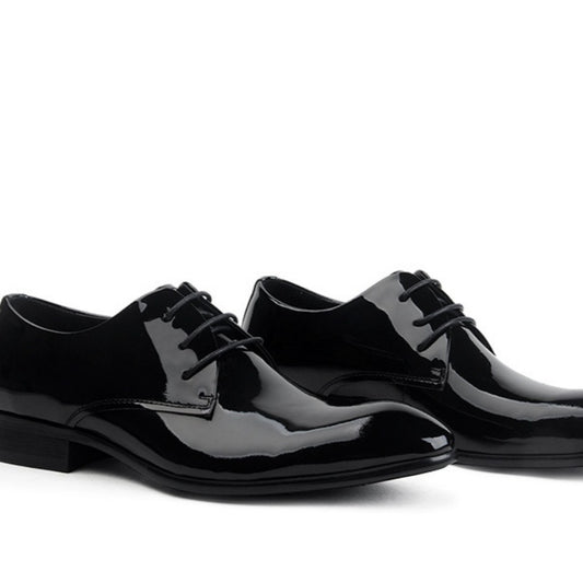 Leather Lace-up Glossy Wedding Shoes  Leather Pointed-toe