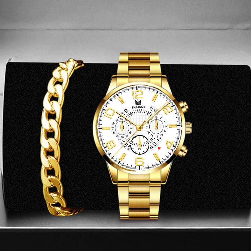 Stylish Round Large Dial Three-eye Calendar Quartz Watch