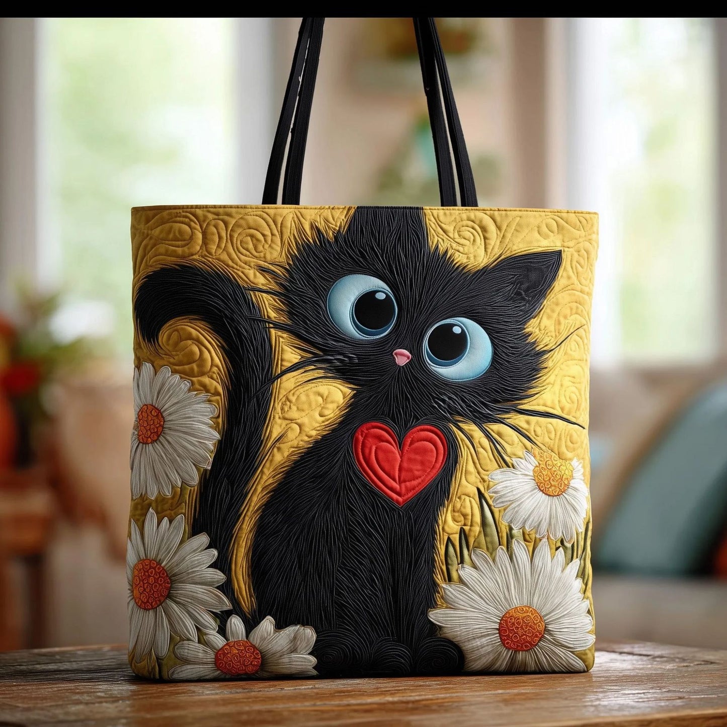 Creative, High-Capacity Tote Bag With Digital Print And Quilted Embroidery