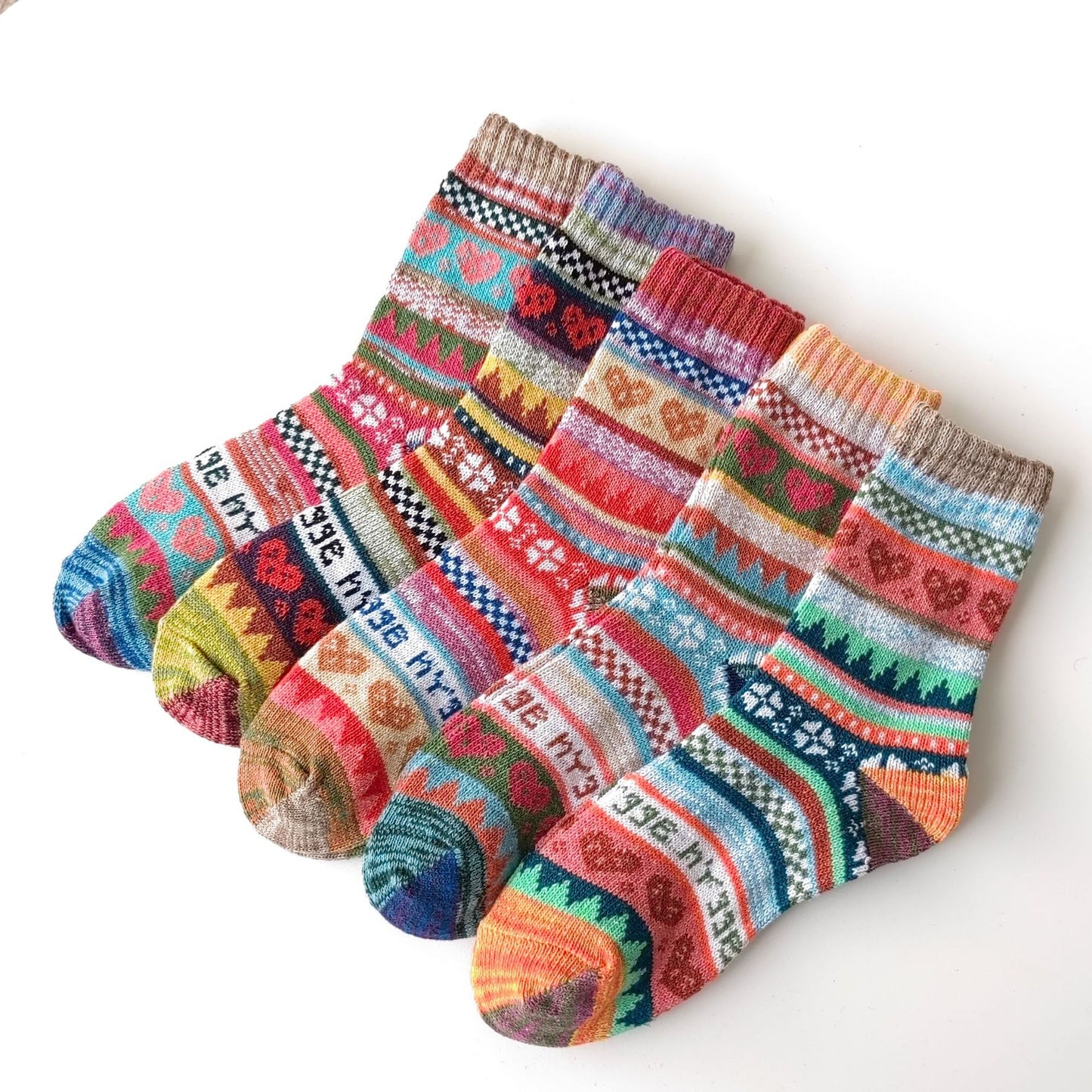 Winter Rhombus Wool Socks Thick Line Medium Tube