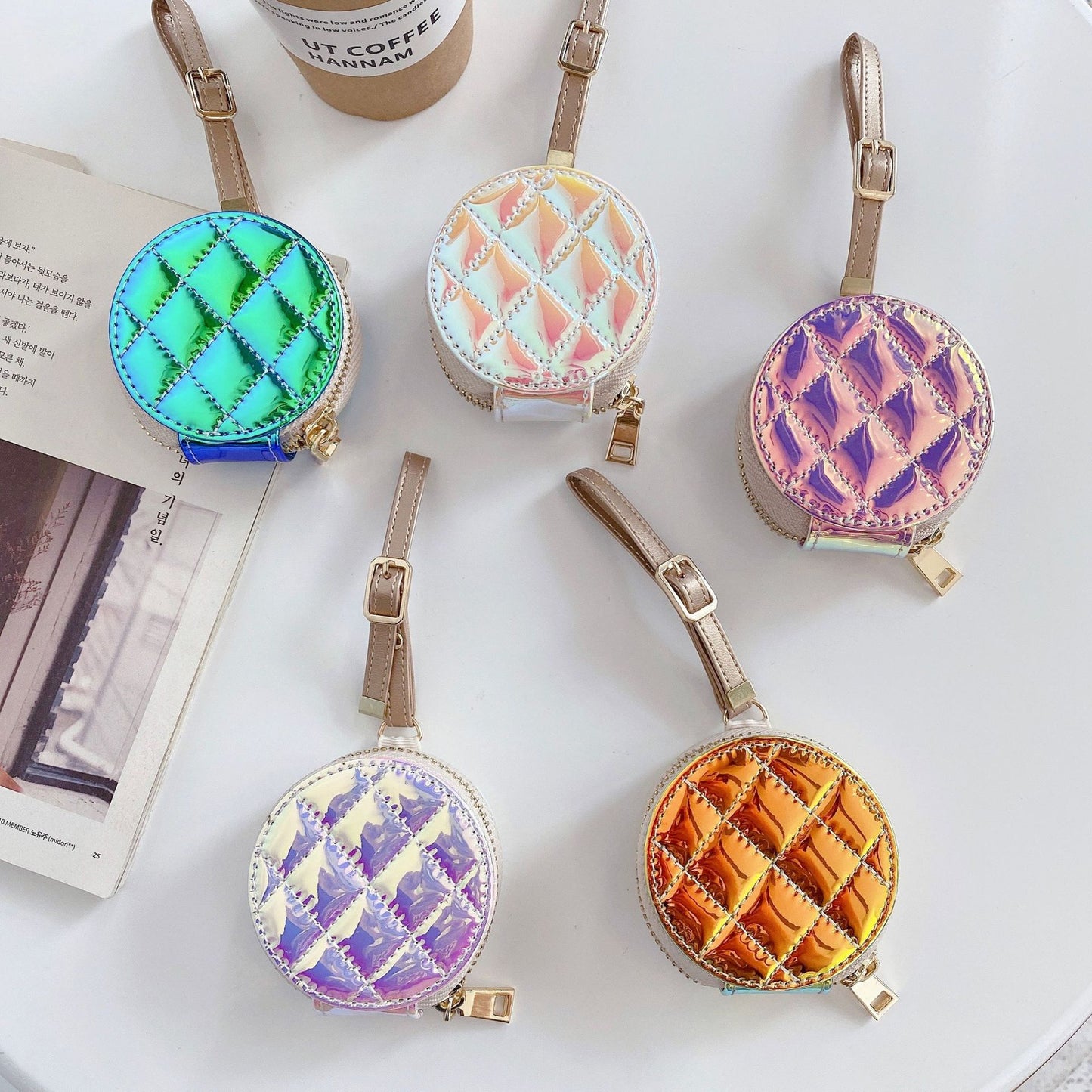 Bluetooth Headset Protection Laser Diamond Embroidery Zipper Leather Case