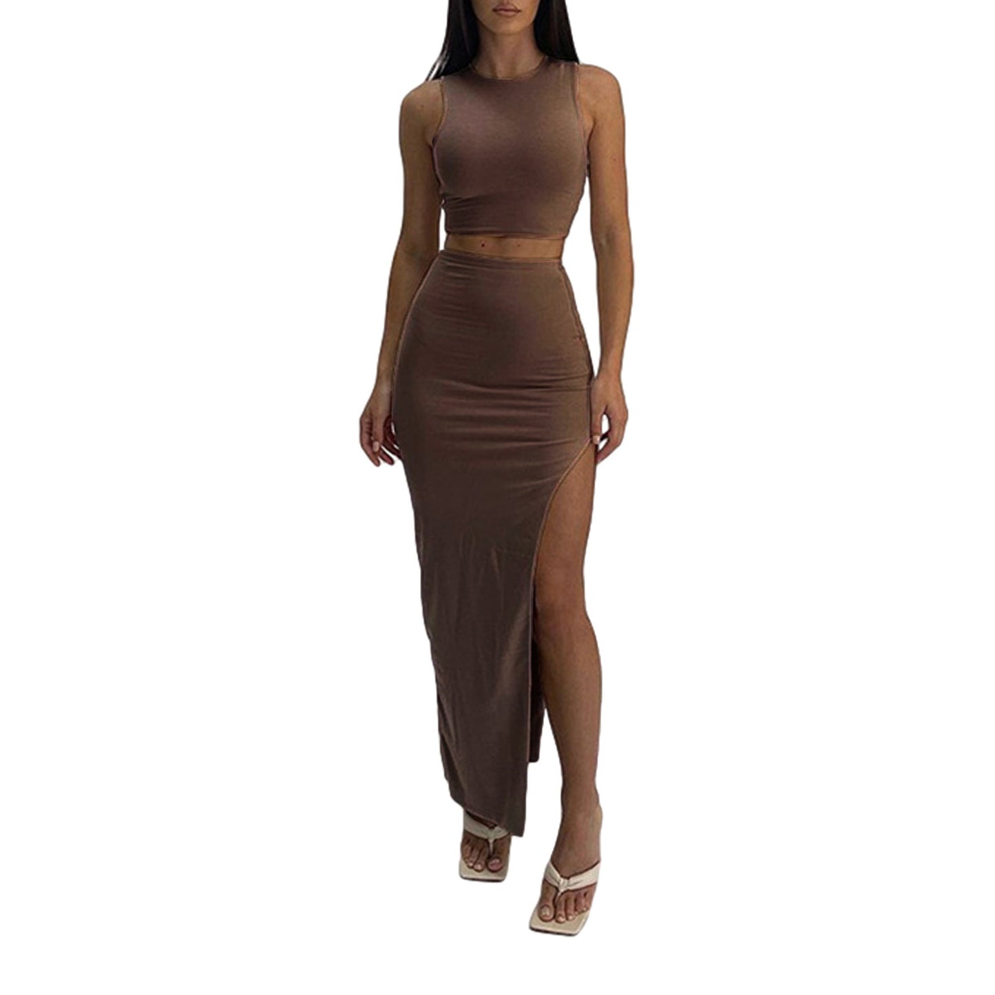High-waisted Figure-flattering Side-split Skirt In A Casual JapaneseKorean Style