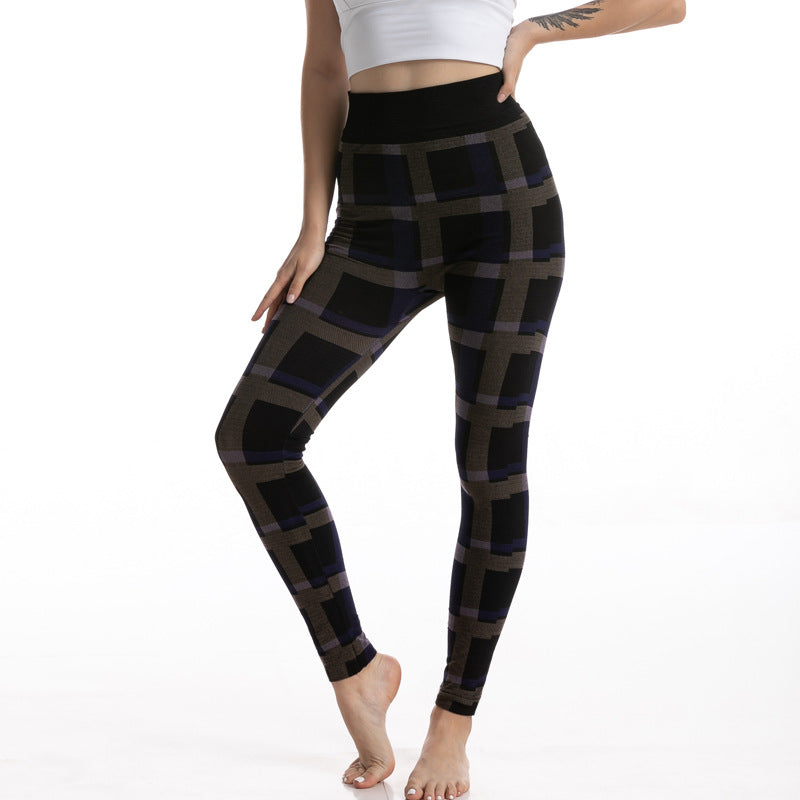 Women's High Elastic Goddess Plaid Jacquard Leggings