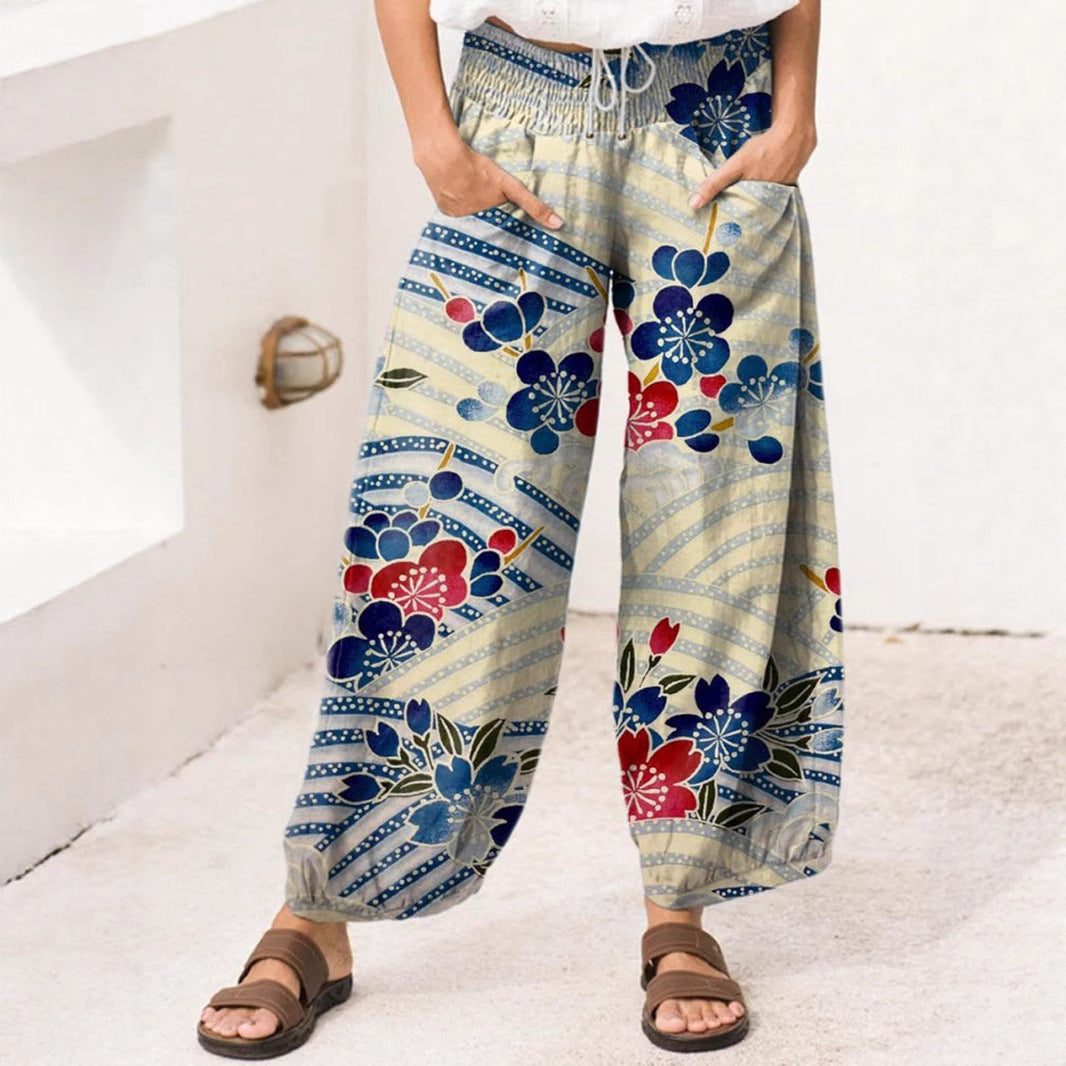 Casual Loose Drawstring Printed Pants For Women