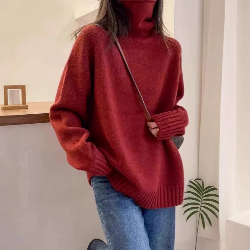 Women's Turtleneck Sweater Loose Thick Curling Pile Collar Idle Style