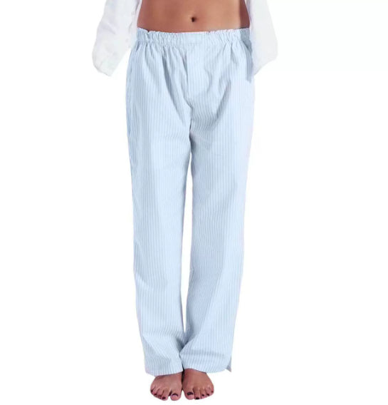 Striped Printed Elastic Waist Drawstring Pocket Straight Casual Trousers