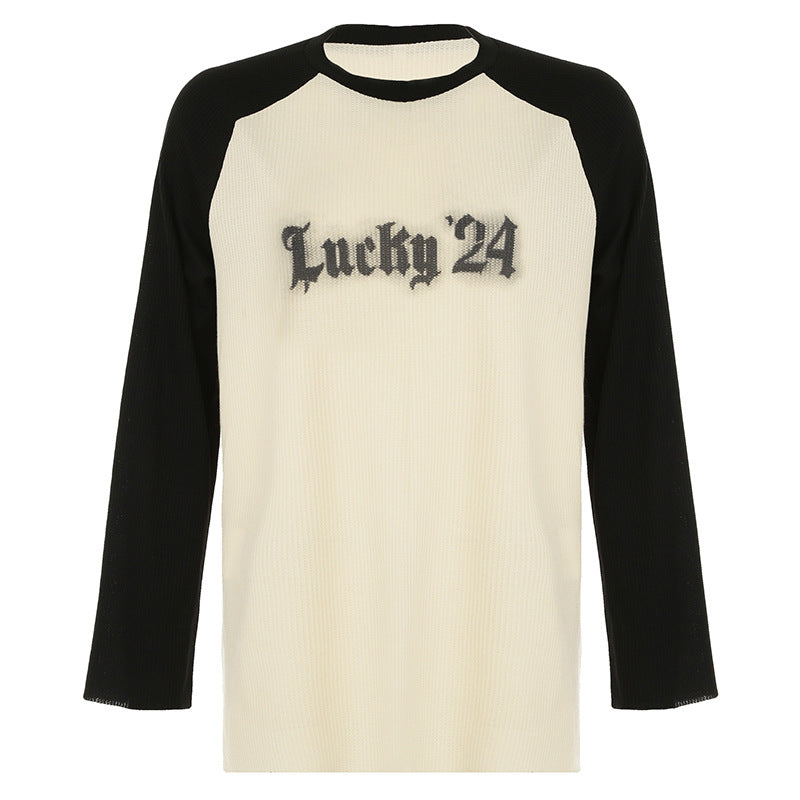 New Contrast Color Raglan Long Sleeve Casual Sweatshirt
