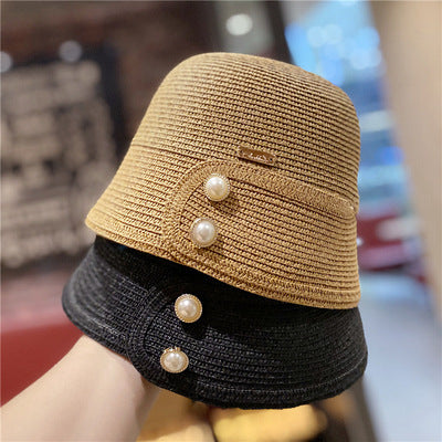 Version Straw Women's Sunscreen Pearl Decoration Fisherman Hat