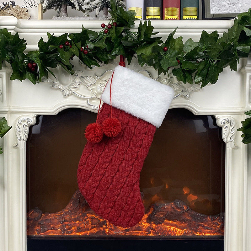 Knitted Wool Christmas Stockings Gift Bag Candy Bag