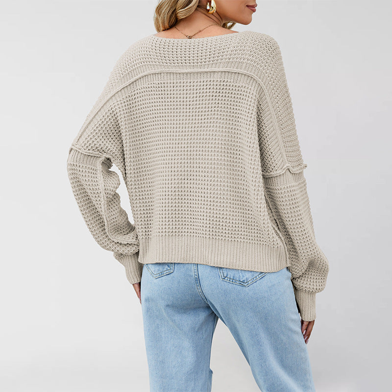 V-neck Solid Color Off-shoulder Loose Hot Sale Knitted Sweater