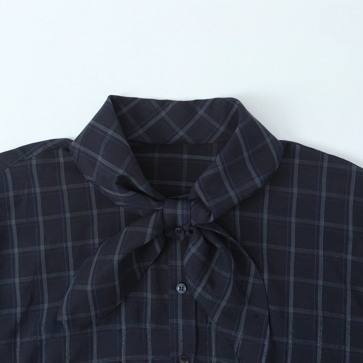 Womens Plaid Poplin Shirt With Scarf-Like Necktie
