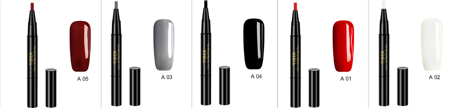5pcs Nail Polish Pen 3 In 1 One Step Glue Pen Multicolor