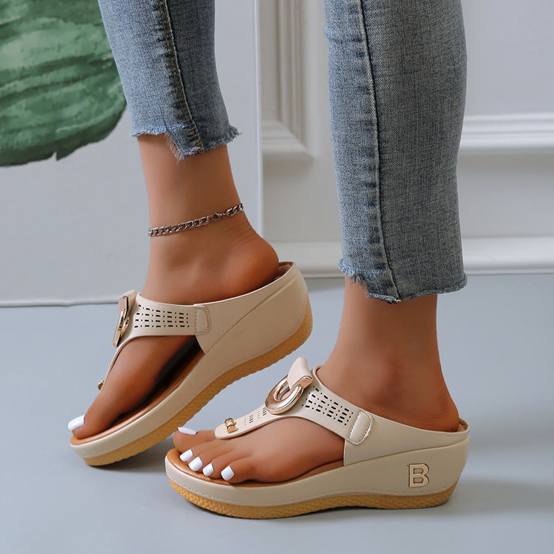 Women's Plus Size Round Toe Wedge Flip Flops