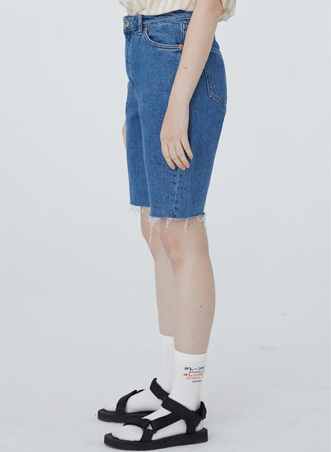 Square houlest original design raw denim shorts female high waist loose pants five pants new